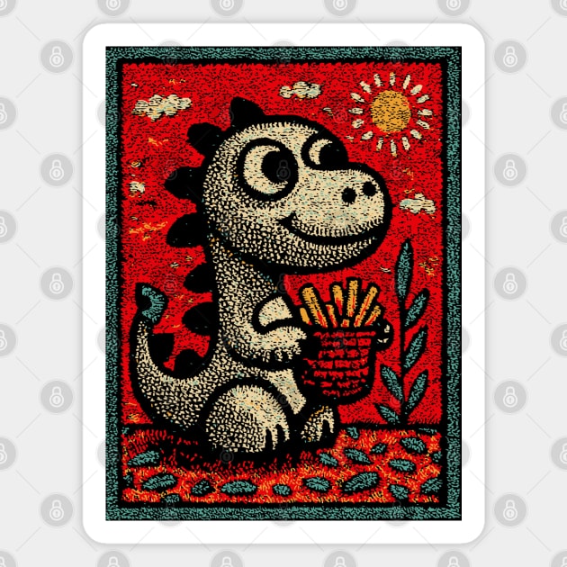Dinosaur Snack Time | The French Fry Fanatic Magnet by TuncGK